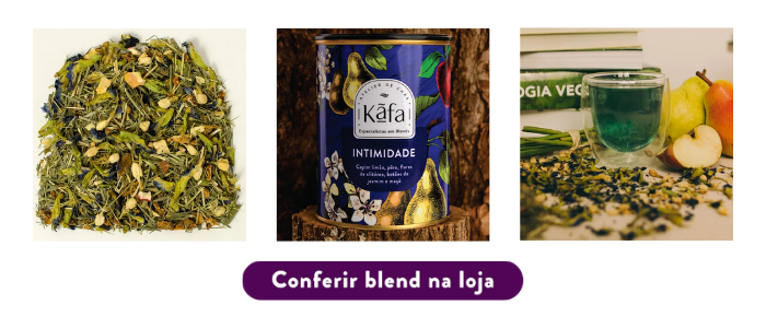 Ingredientes, lata e bebida preparada com o blend Intimidade. Clique para comprar.